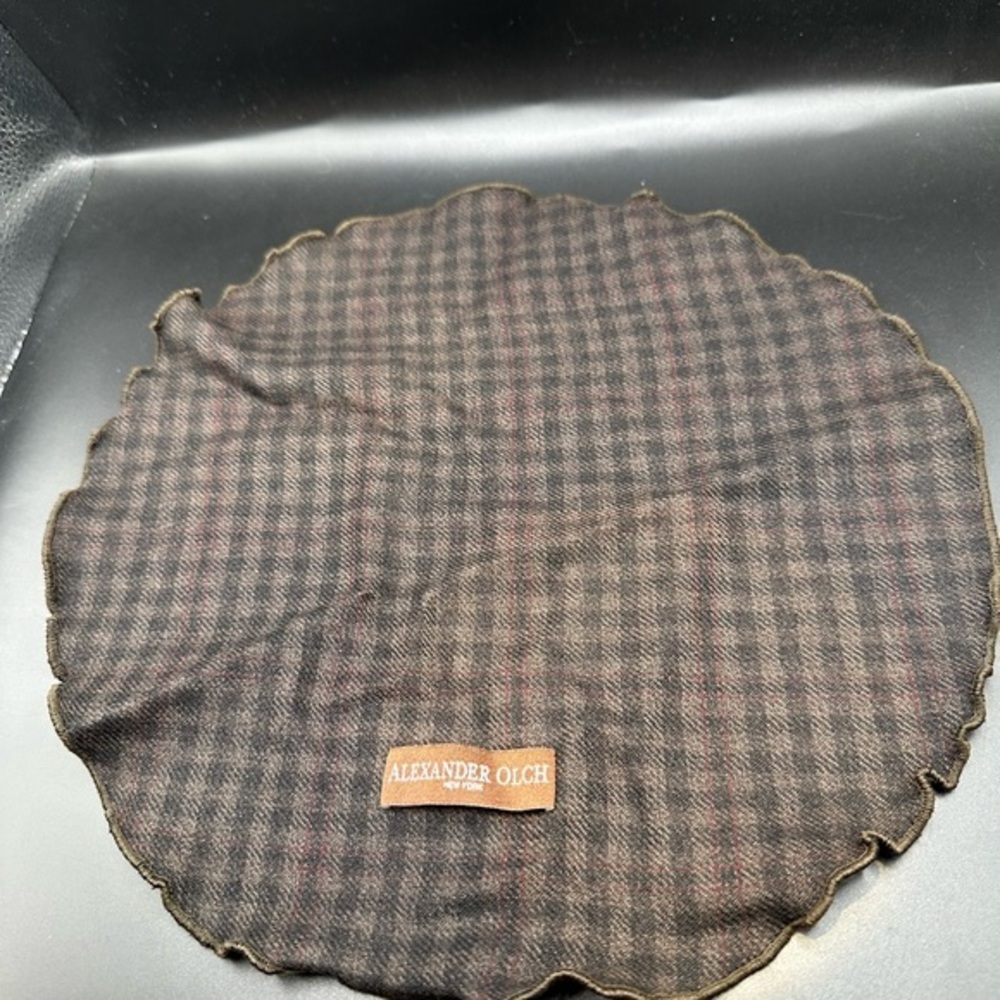 Alexander Olch Dark Brown Circular Plaid Pocket Square